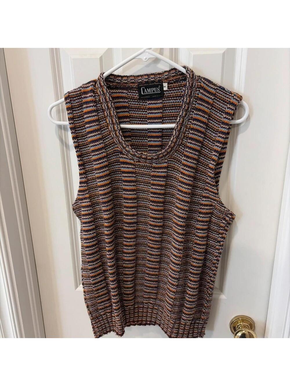 Vintage 70s Campus/Orlon scoop neck striped knit vest size medium